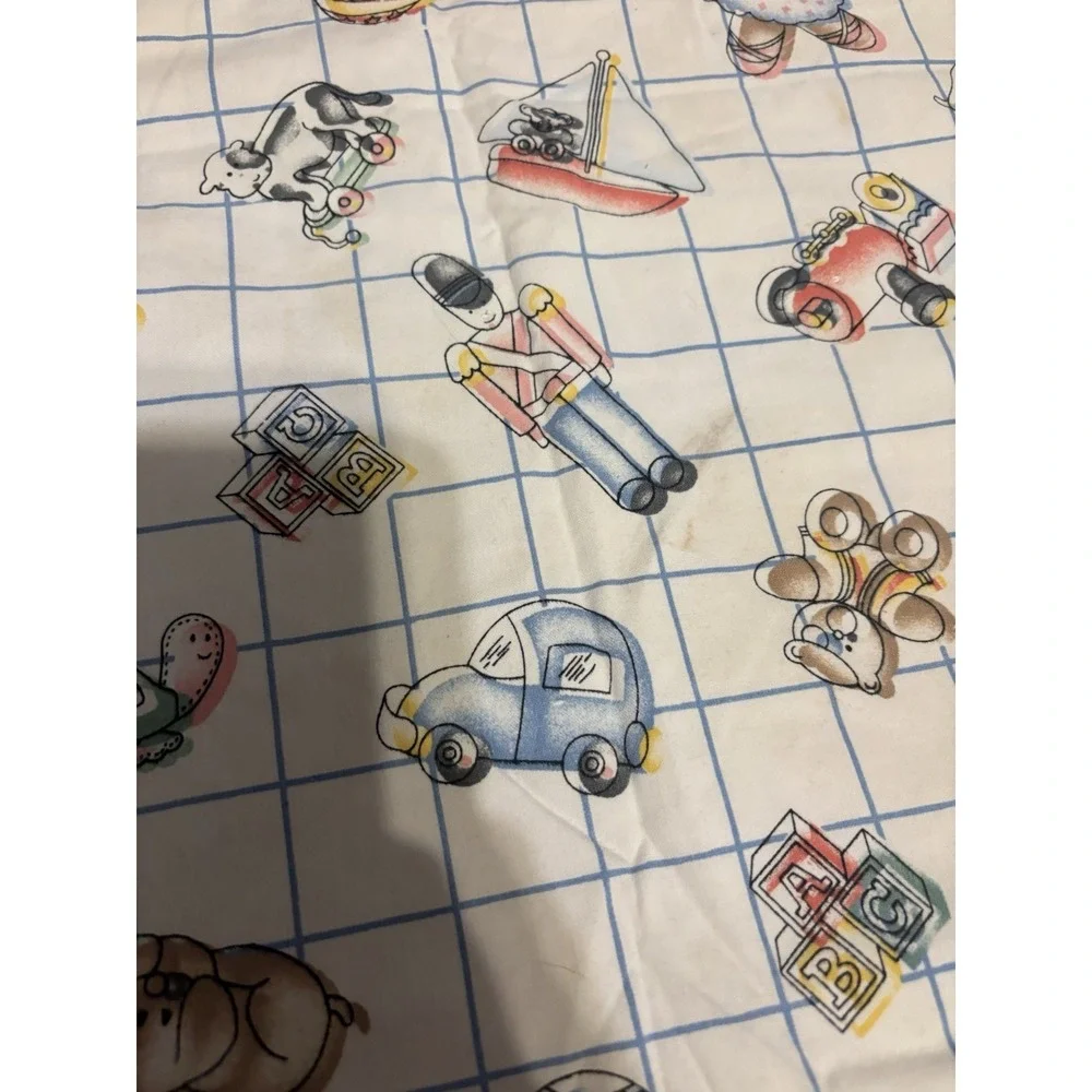 Vtg 80s‎ "That's Our Baby" Crib Blanket Teddy Bear Duck Blocks Bunny 43" X 36" - Picture 12 of 15